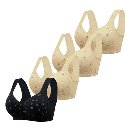 Black of Friday Deals!Clearance Staron 4PC Womens Bras No Underwire Front Closure Bras Stretch Wireless Comfortable Bras Front Button Comfort Push up Bra Bra