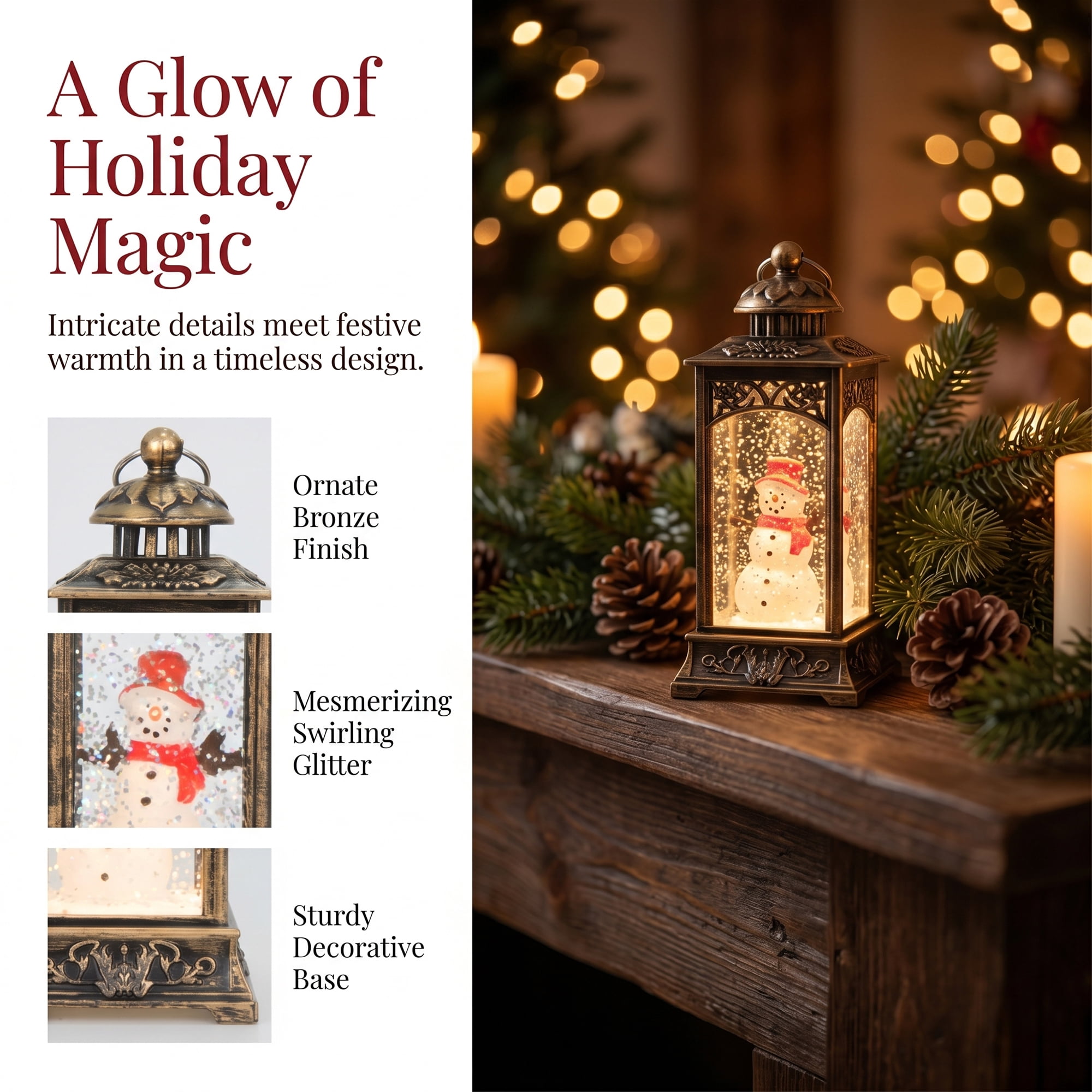 Unique Bargains Christmas Light Up Crystal Ball Mini LED Glitter Sphere Orb Brown Style X