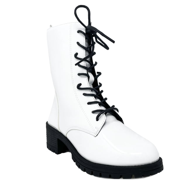 New Women's Lug Sole Platform Combat Ankle Bootie Lace up Side Zipper Bootie