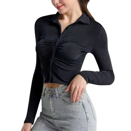 

Pianpianzi T Shirt Bras for Women 36a Women s Shirts And Tops Dragon T Shirt for Women Women S Autumn And Winter Solid Color Lapel Single Breasted Long Sleeved Shirt