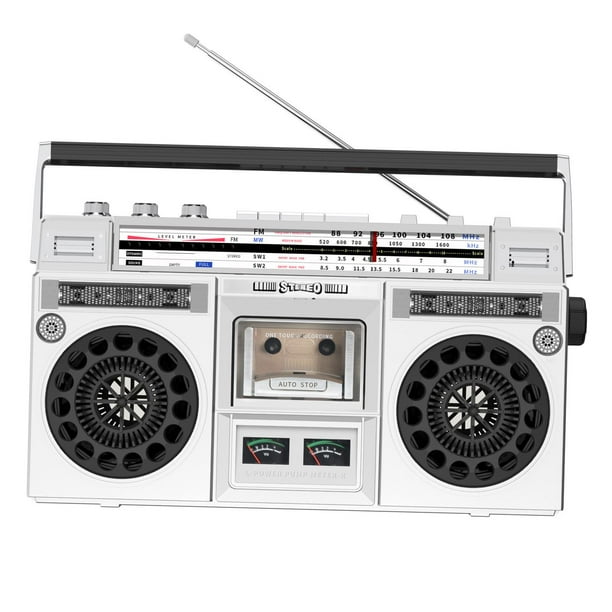 Reproductor de casetes,Grabadora de cinta con reproductor de casete estéreo portátil,Grabadora de radio estéreo Bt con altavoz incorporado,Walkman Reproductor de cintas de casete Plata