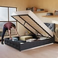 thumbnail image 4 of Queen Size Bed Frame with Storage - Lift Up Storage Bed with Modern Wingback Headboard, USB Ports, Dark Grey, 4 of 6