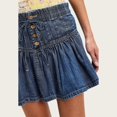 thumbnail image 4 of Women’s High Waist Denim Mini Skirt, Drawstring Elastic Waist Ruffle Hem Casual Skirt, 4 of 5