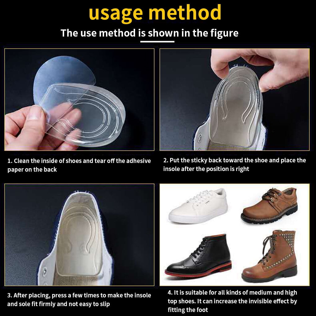 2Pcs Transparent Height Increase Insoles Faux Increase Insoles Silicone Shoes Leather Inner Heightening Shoes Heel Half Cushion Female 1cm