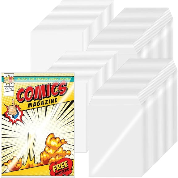 200 Sets Current Size Comic Book Bags and Boards, Reusable Clear Comic Book Sleeves with Double-Sided White Cardboard, Top-Loader Protective Covers for Collectors Comics Storage & Display