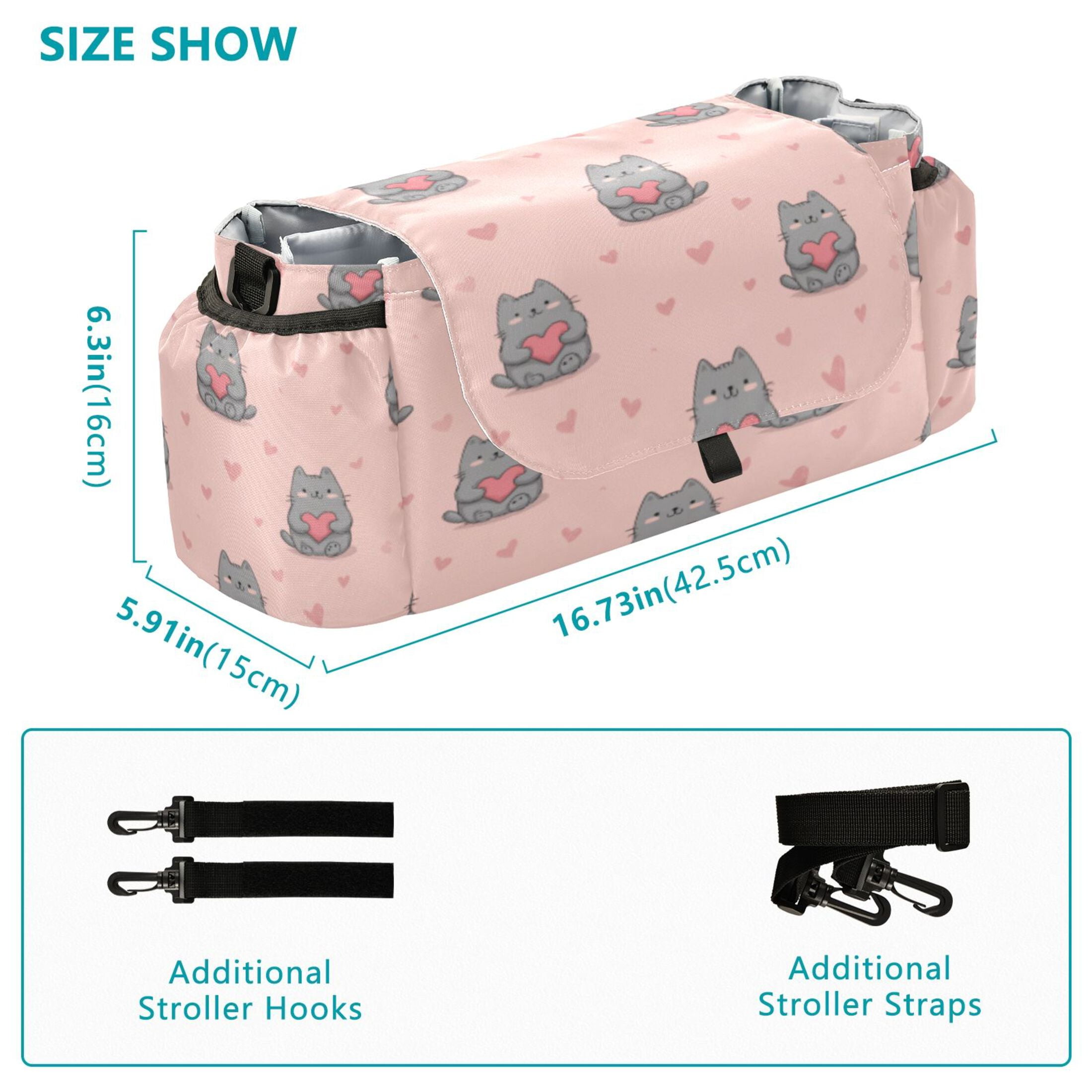 DIXRUYEE Stroller Organizer Pink Kitty Hearts Printed