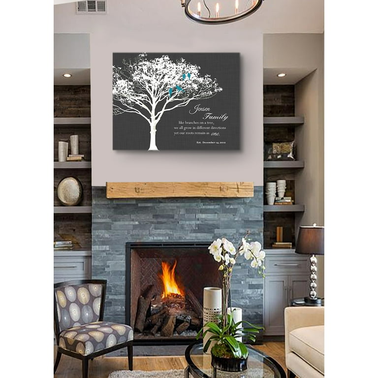 Muralmax Personalized Family Tree Canvas & Lovebirds, Romantic Lovebirds & Inspirational Quote Wall Decor - Gifts for Parents Wedding Anniversary