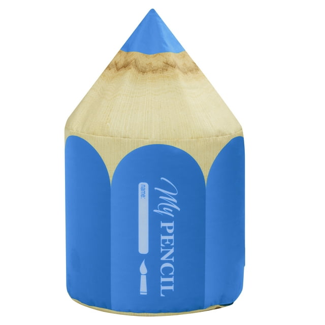 Gouchee Home Dotcom Pencil bleu – Grand pouf en microfibre avec billes de polystyrène vierge, fabriqué au Canada, léger et multifonctionnel pour chambre des enfants ou espaces de jeu.
