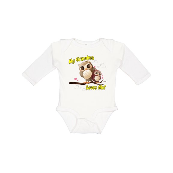 Inktastic My Grandma Loves Me Owl Boys or Girls Long Sleeve Baby Bodysuit