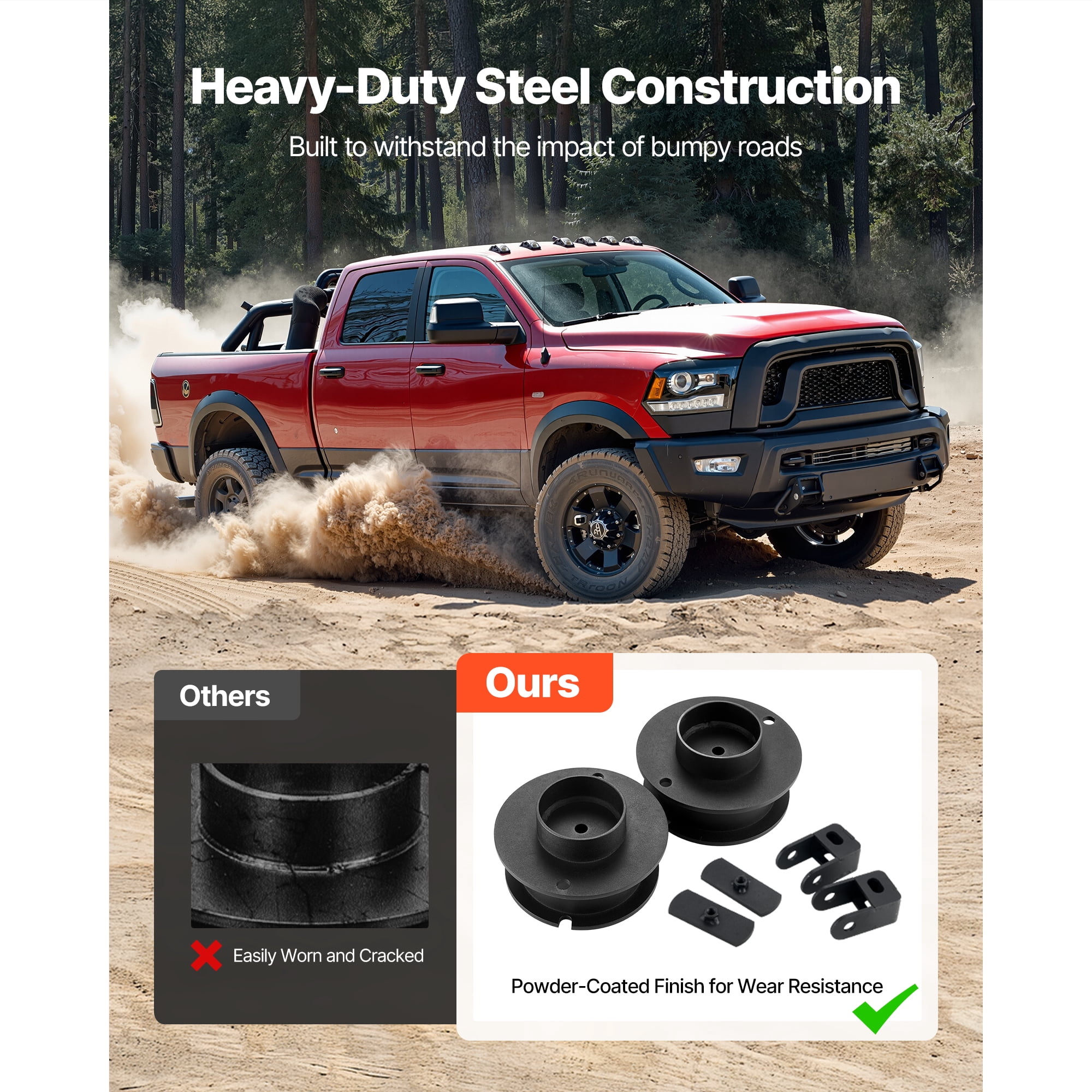 KFFKFF 2.5 Inch Front Leveling Lift Kit for 2014-2023 Dodge Ram 2500 4WD and 2013-2023 Ram 3500 4WD, Suspension Upgrade with Coil Spring Spacers and Shock Relocation Brackets, Durable Steel