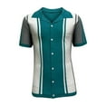 thumbnail image 2 of Yufatyle Men Cotton Short Sleeve Turndown collar Stripe Casual Shirts Green M, 2 of 4