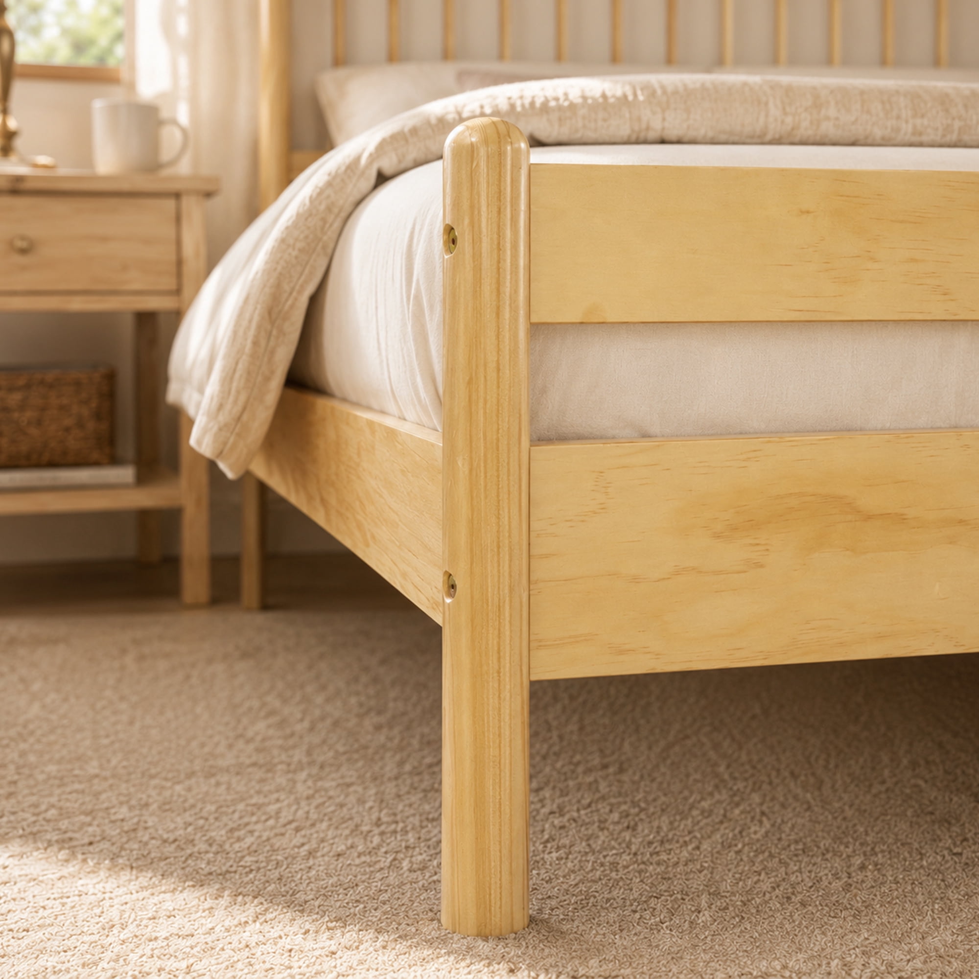 Mintazer Traditional Queen Size Platform Bed with Headboard and Footboard, Vintage Headboard Bed Frame for Bedroom, Natural