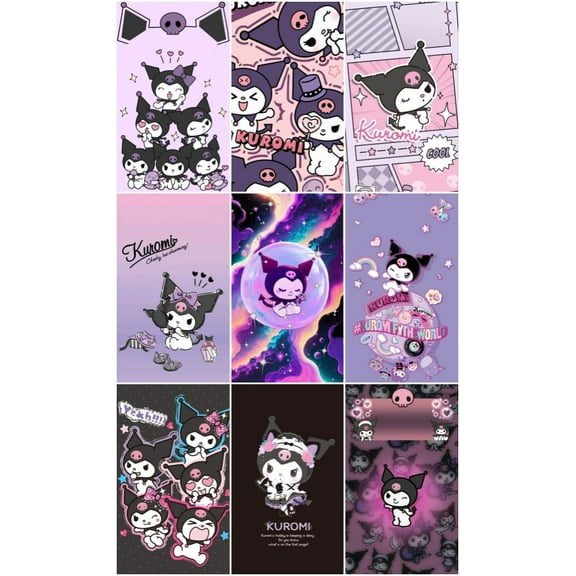 9PCS Cute Posters with Kuromi Theme for Bedroom Wall Decoration (8X10 in) Unframed.