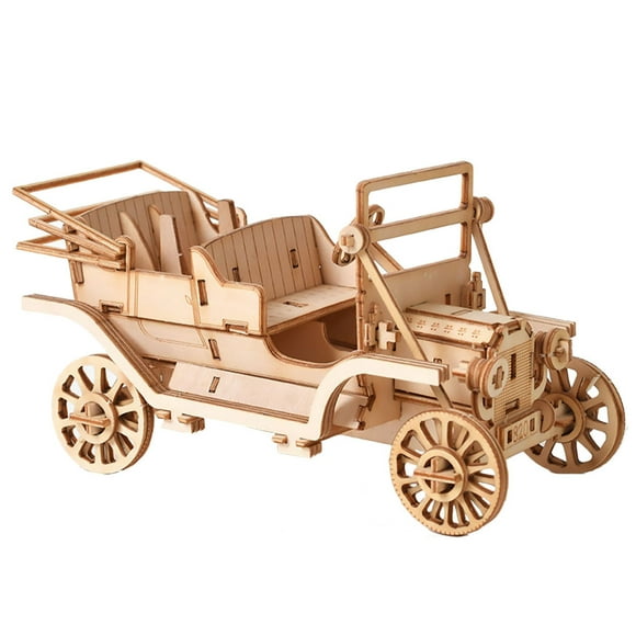 Milisten 1 Set DIY Wooden Puzzle Plaything 3D Puzzle Toy Simulation Classic Car Style DIY Handmade Craft Jigsaw Puzzle Model (Wood Color)