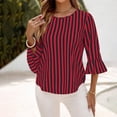 thumbnail image 2 of Lenpel Blouse for Women Spring Summer 3/4 Ruffle Sleeve Crew Neck Striped Loose Tunic Tops Dressy Casual T-Shirts, 2 of 7