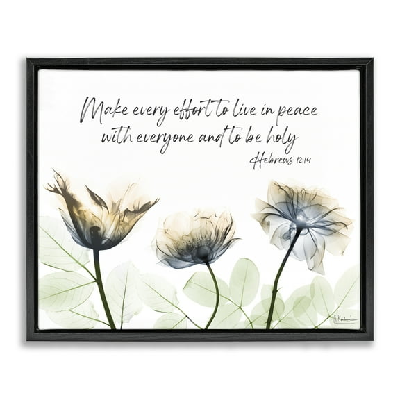 Stupell Industries Live In Peace Floral Religious Painting Black Floater Framed Art Print Wall Art, 21 x 17