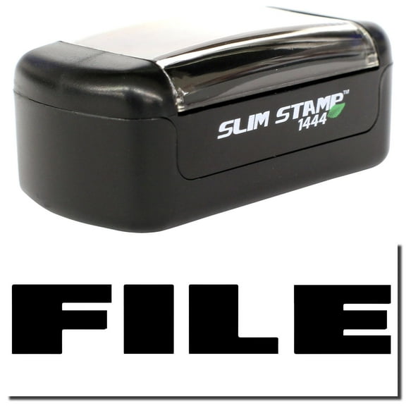 Slim Pre-Inked Bold Font File Stamp, Slim 1444, Ultra Slim Design, Impression Size 1/2" by 1-3/4", Up to 25,000 Impressions - Black Ink