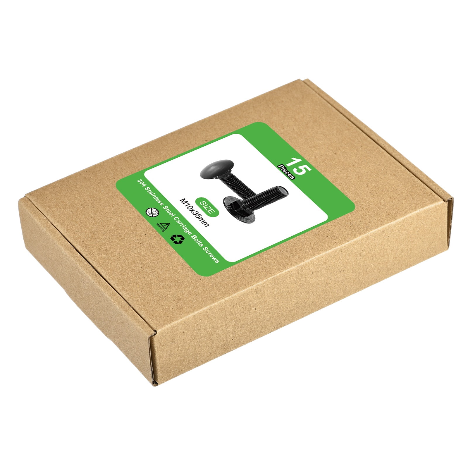 Uxcell 15Pack M10 x 35mm Stainless Steel Carriage Bolts Round Head Square Neck, Black