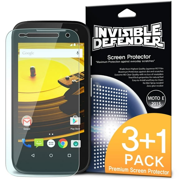Moto E 2015 Screen Protector - Invisible Defender [3 1 Free/MAX HD CLEAR QUALITY] Perfect Touch Precision High Definition (HD) Clear Film