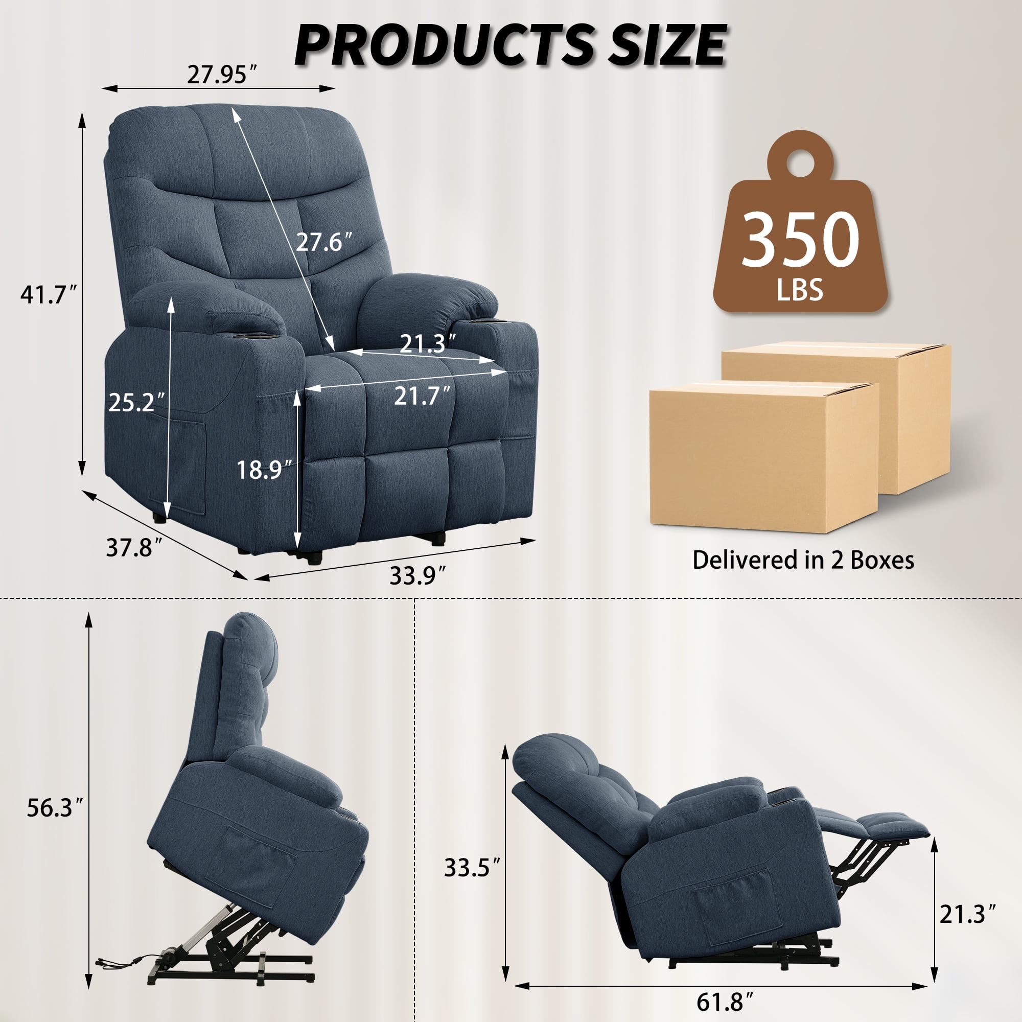 Korser Power Lift Recliner Chair for Elderly with Massage for Living Room,Blue