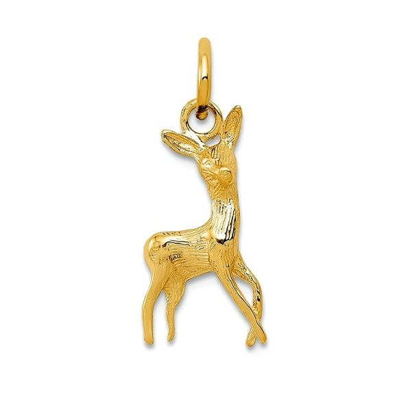 14k Yellow Gold Solid Textured Polished Deer Charm 21x9mm Wide Pendant Necklace for Women - .5 Grams