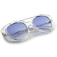 thumbnail image 4 of Futuristic Translucent Wire Metal Arms Crossbar Round Flat Lens Oversize Sunglasses 53mm (Clear Silver / Blue Gradient), 4 of 4