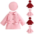 thumbnail image 1 of MKOSPLRT Fall Winter Outfits for Baby Girls 6M-2T Button Down Lapel Collar Outwear Jacket Solid Warm Bow Coats with Hat, 1 of 9