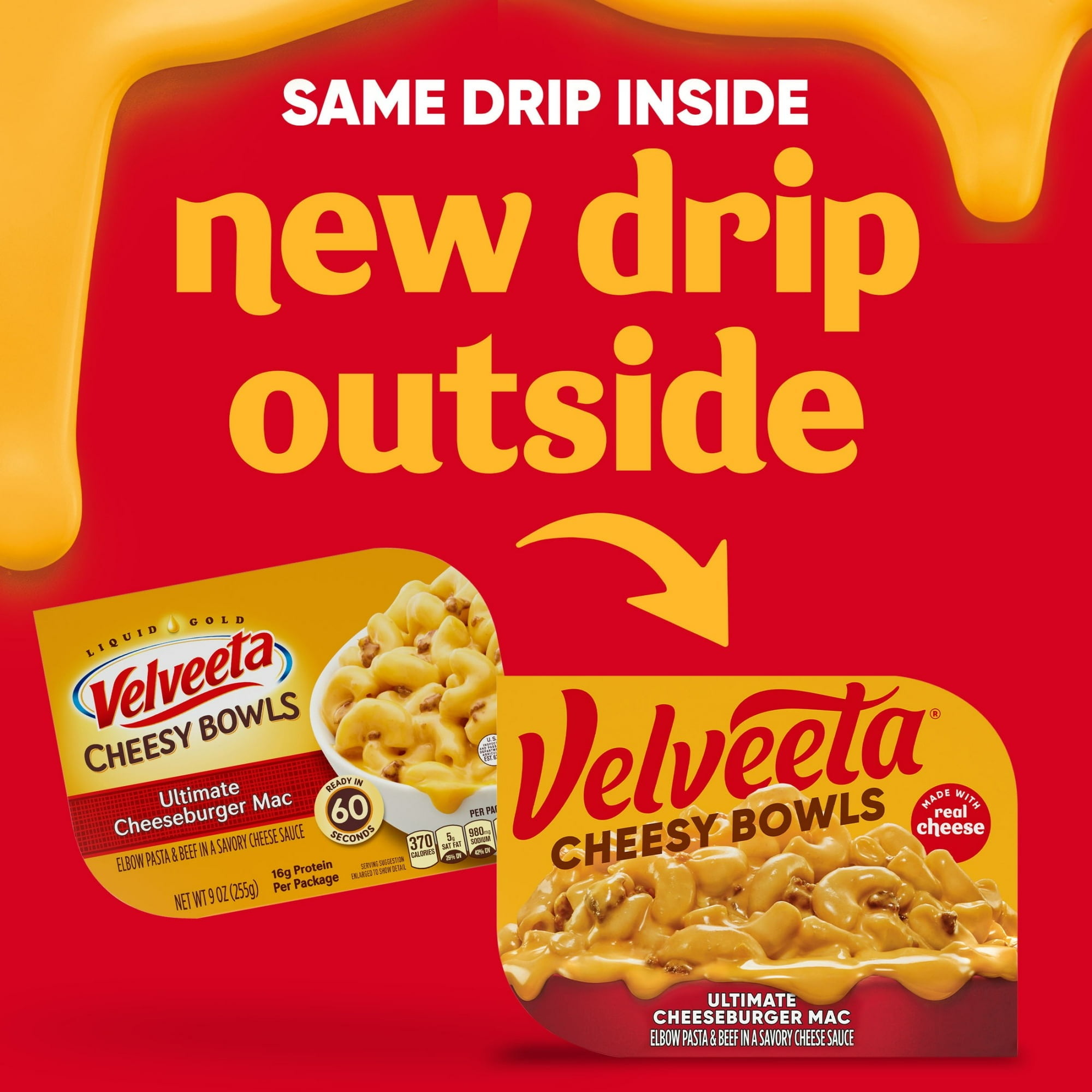 Velveeta Cheesy Bowls Cheeseburger Mac Pasta Meal, 9 oz Trays, 3 Pack, Quick Microwave Dinner in 60 Seconds / 1 Minute