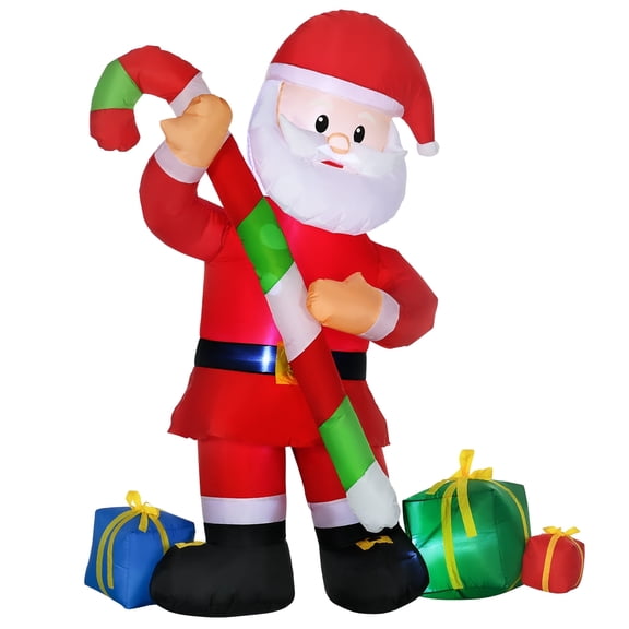 Kumix 6FT Christmas Inflatable Santa Claus with Candy Cane, LED Lights, Festive Blow-Up Yard Decoration for Outdoor Holiday Decor, Family Christmas Inflatable Decoration for Lawn