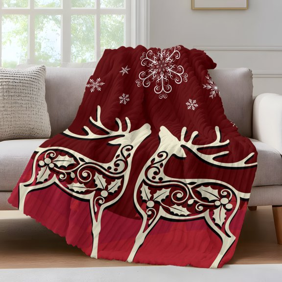 Christmas Elk Fleece Throw Blanket for Couch, Xmas Deer Abstract Art Winter Holiday Microfiber Flannel Blanket for All Season, Lightweight Fuzzy Plush Throw Blankets for Gifts, Office, 40"x50"