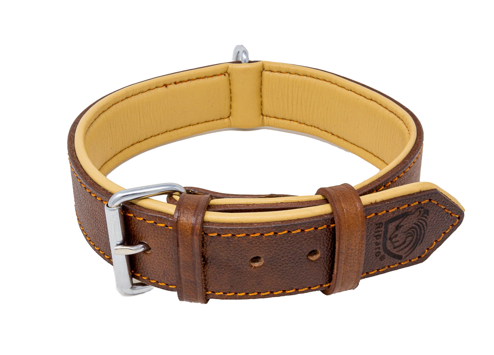 Medium, Tan Riparo Genuine Leather Padded Dog Heavy Duty K-9 Adjustable Collar 1.25 Wide Fits 14.5-17.5 Neck