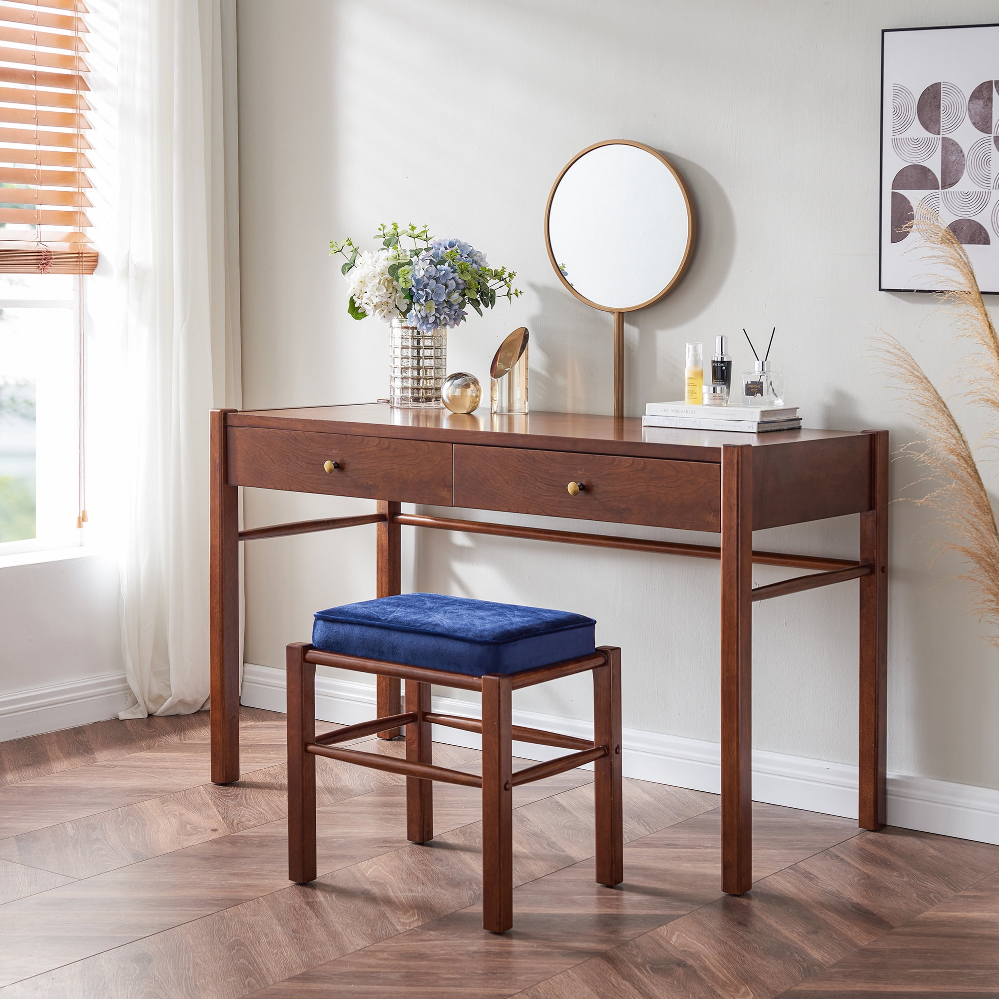 Buy Hawoo Retro Vanity Table Brown Makeup Table with 2 Drawers and