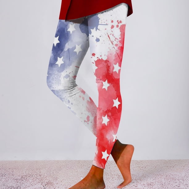 MKLEKYY Leggings deportivos para mujer, leggings con estampado tie dye del Día de la Independencia, leggings deportivos de levantamiento, pantalones de yoga