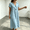 Light Blue, variant on Caywon Women's V-Neck Midi Dress with Rolled Sleeves and 2-Button Front Detail, Relaxed Loose Cut Cotton Linen Mix Casual Summer Vacation OutCut for Teen Girls Everyday Style