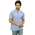 thumbnail image 2 of Atasi Men's Short Sleeve Blue Cotton Slub Mandarin Collar Shirt Ethnic Clothing-XX-Large, 2 of 7