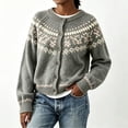 thumbnail image 3 of Fair Isle Cardigan for Women, Jacquard Knit Button Down Crewneck Long Sleeve, Fall Vintage Casual Soft Sweater S-3XL, 3 of 5