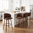 thumbnail image 4 of Fahomiss 28" Swivel Bar Stools with Back Set of 4, Leather Farmhouse Bar Height Stools, Brown, 4 of 10