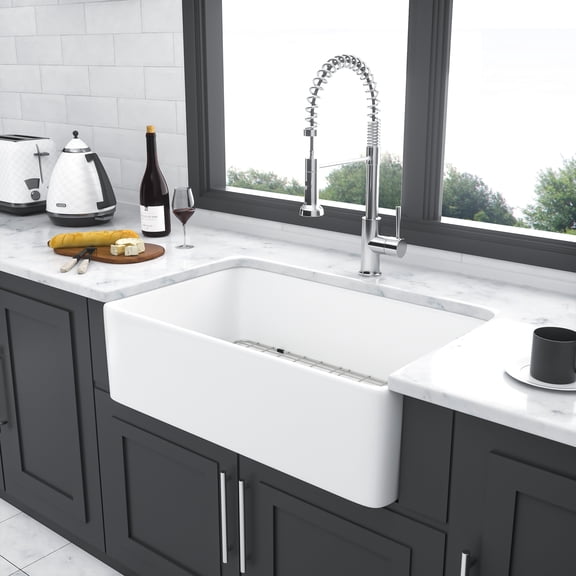 White Farmhouse Sink - 30 x 20 x 9 Inch White Farmhouse Kitchen Sink Apron Front Porcelain Ceramic Single Bowl Kitchen Sinks