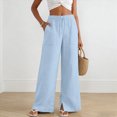 thumbnail image 2 of KPOPLK Pants for Women Flowy Casual Drawstring Waist Wide Pant Tall Woman Leg Summer Loose Linen Palazzo Pants with Pocket Size M,Sky Blue, 2 of 3