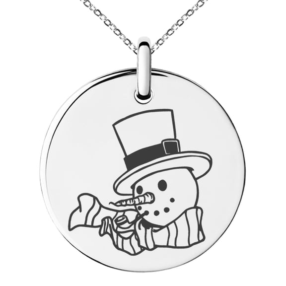 Stainless Steel Tophatter Snowman Engraved Small Medallion Circle Charm Pendant Necklace