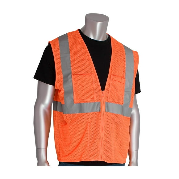 PIP Protective Industrial Products 302-MVGZ4POR-XL PIP 302-MVGZ4POR-XL Zipper Safety Vest, Orange, XL, Hi-Vis Orange