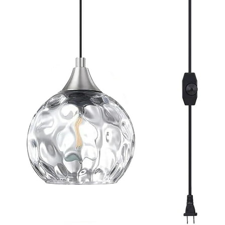 Kiven Plug in Pendant Light, Farmhouse Hanging Light Fixture with Clear Glass Globe, E26 Socket Dimmable Pendant Light for Bedroom Hallway Kitchen