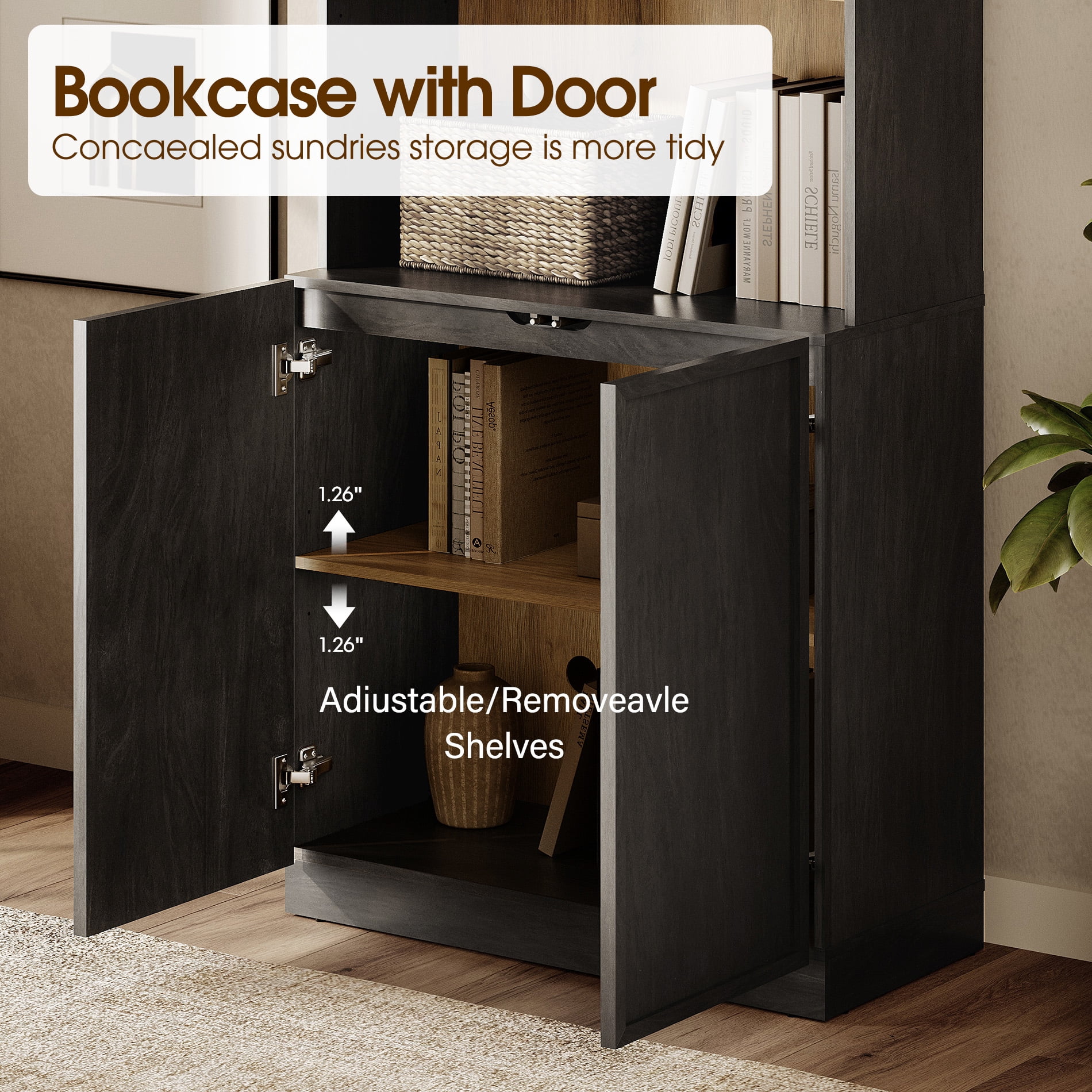 Modern Wood Sideboard Buffet with Doors & Adjustable Shelves, 72" Tall Storage Cabinet for Dining Room Kitchen,Black