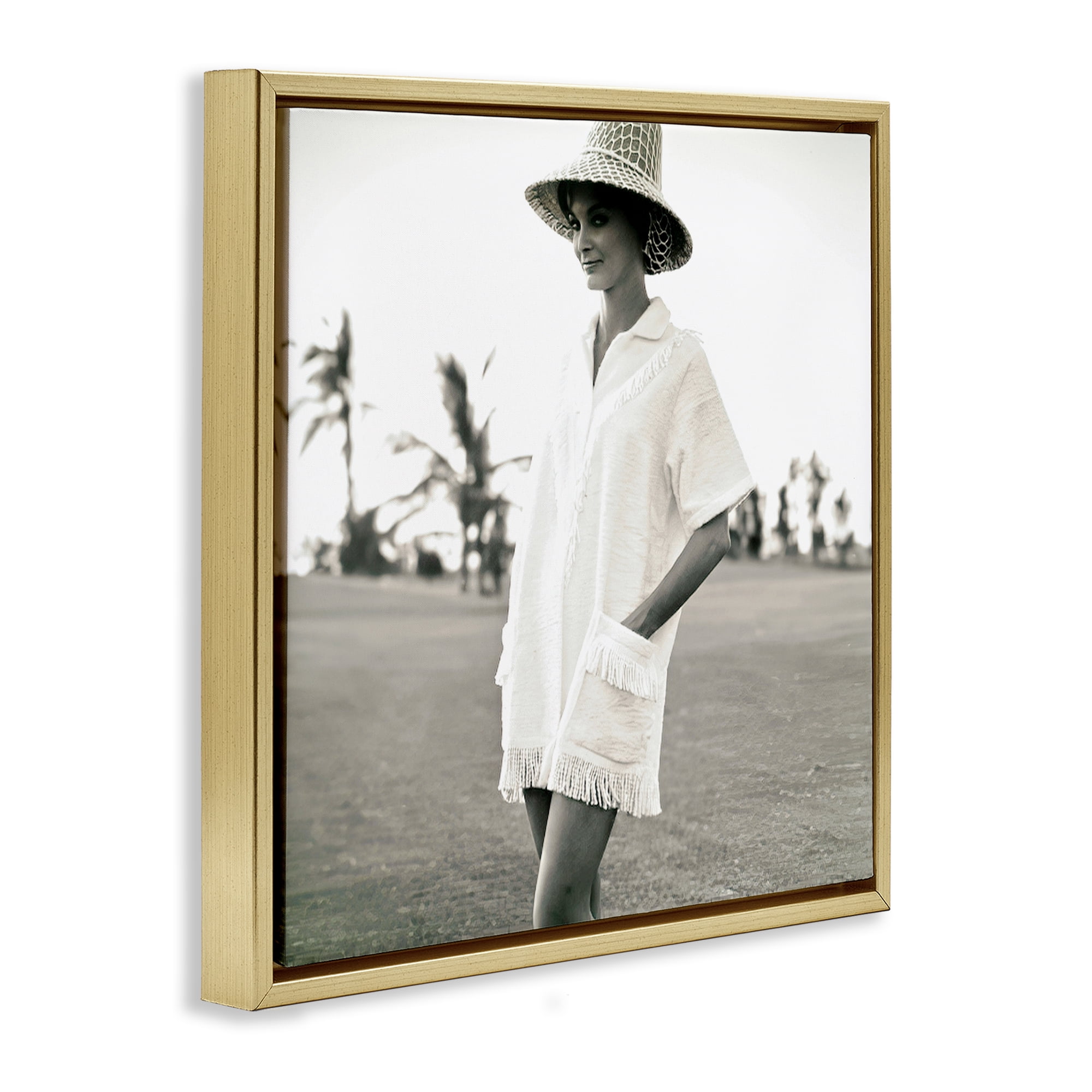Stupell Industries Beach Beauty in Sepia People Photography Gold Floater Framed Canvas Art Print Wall Art, 18 x 18