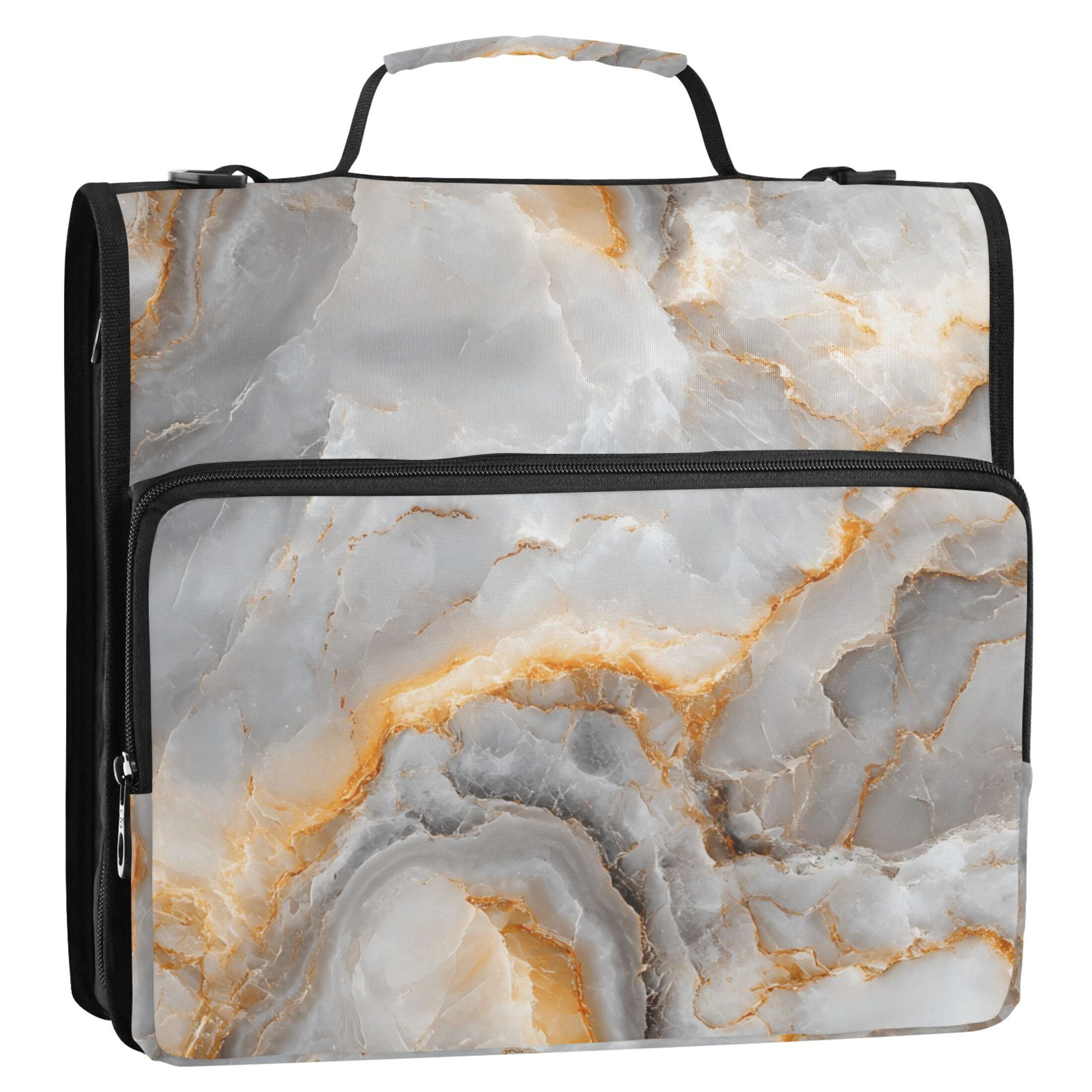 3 Ring Zipper Binder with Shoulder Strap Waterproof Trapper Keeper 2 Inch D-Ring 500 Sheets Capacity Marble Texture