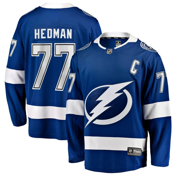 Men's Fanatics Victor Hedman Blue Tampa Bay Lightning Home Captain Patch Breakaway Jersey
