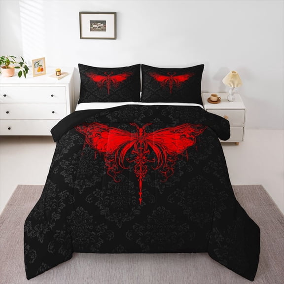 Homewish Animal Dragonfly 2pcs Bedding Comforter Set for Boys Girls,Gothic Style Twin Comforter Sets,Bohemian Damask Breathable Bedding Set,Ultra Soft Home Decor,Reversible