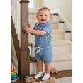 thumbnail image 4 of BemeyourBBs Newborn Baby Boy Girl Summer Clothes 2 Piece Outfits Waffle Texture Button Lapel Neck Short Sleeve Solid Color Romper and Shorts Set, 4 of 9