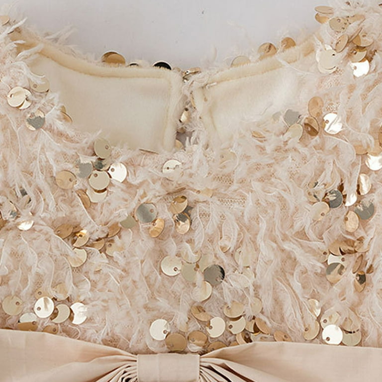 Gpaecead Christmas Sequin Sequin Dress For Kid Girls Bow Sleeveless Sparkly Gown Party Dresses With Faux Fur Trim Princess Dress Beige, Girl's, Size: Gpaecead Christmas Sequin Sequin Dress For Kid Girls Bow Sleeveless Sparkly Gown Party Dresses With Faux Fur Trim Princess Dress Beige, Girl's, Size: