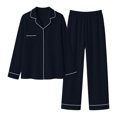thumbnail image 4 of MEZZALL Women's 2 Piece Solid Color Pajama Set Lapel Long Sleeve Button Shirt Matching Straight Pants Casual Nightwear, 4 of 4